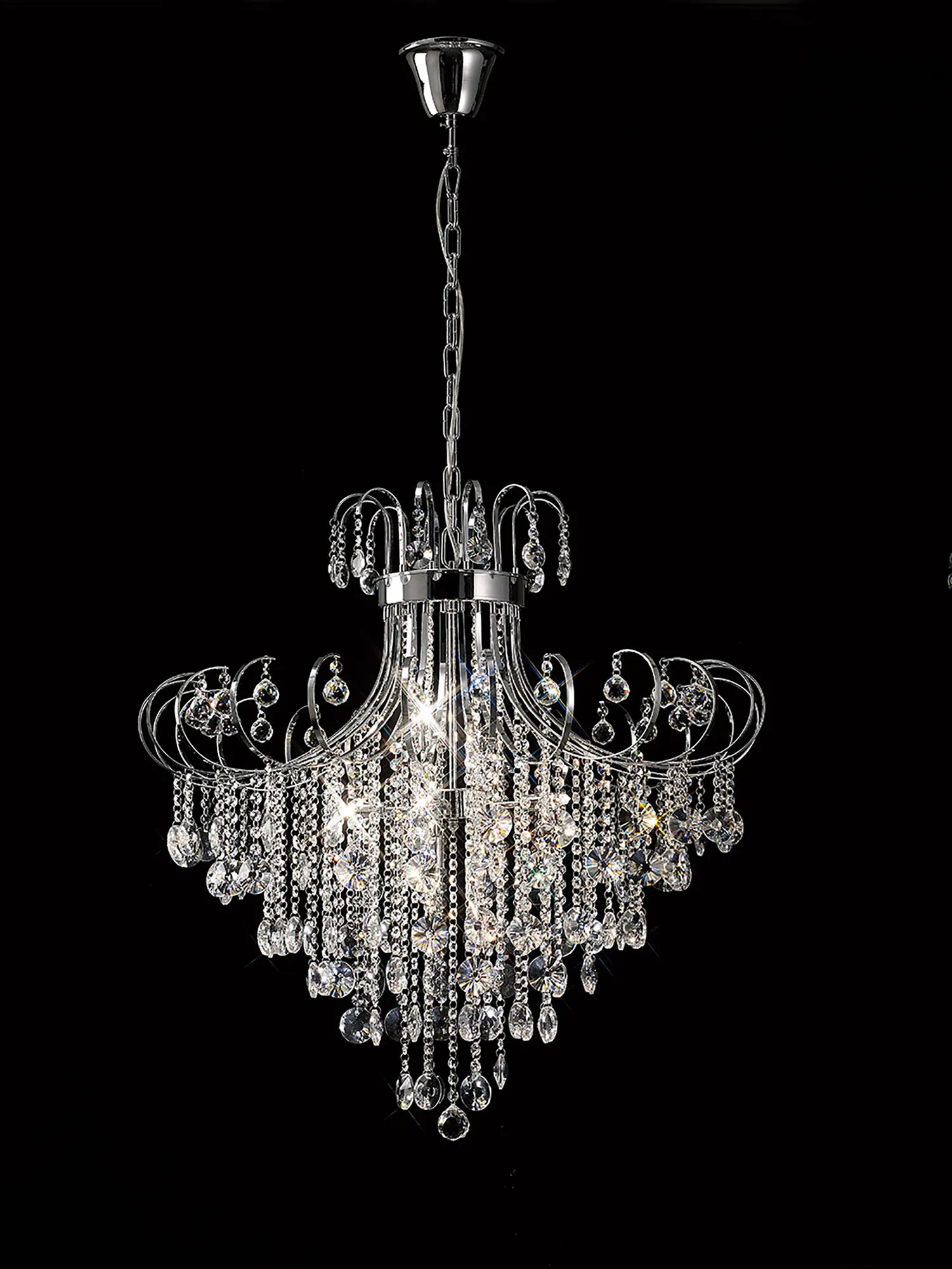 Rosina Polished Chrome Crystal Ceiling Lights Diyas Multi Arm Crystal Fittings